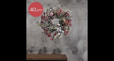 Decoratieve kerstkrans met sneeuw en rode besjes - Ø 40CM
