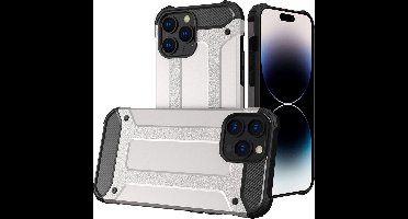 LuxeBass Hoesje geschikt voor Apple iPhone 14 Pro - Zilver - Armor case