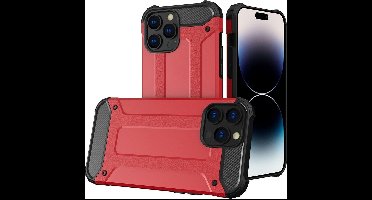 LuxeBass Hoesje geschikt voor Apple iPhone 14 Pro Max - Rood - Armor case
