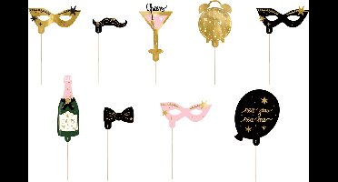PartyDeco foto prop set Oud & Nieuw - 18-delig - Oudjaarsavond/NYE thema feest - photo booth