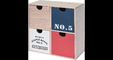 Home & Styling Ladekastje 22 X 10 Cm Hout Naturel/rood/blauw