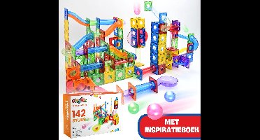 PlayMix Magnetic Tiles Knikkerbaan - 142 Stuks - Magnetisch Speelgoed - Bouwspeelgoed - Bouwblokken - Magna - Magneten Speelgoed - Magnetische Tegels - Bouwstenen - Montessori Speelgoed - Educatief Speelgoed - Sinterklaas Cadeautjes - Jongens&Meisjes