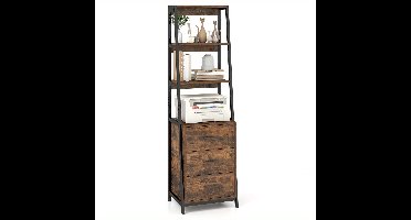 Boekenrek – Boekenkast – Ladderkast – Vakkenkast – Opbergkast – 3-Lagen Met Ladeopslag – Hout En Metaal Stevig