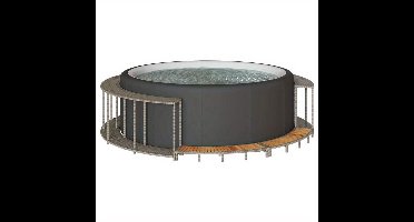 Hot Tub Omkasting – Badkuip Accessoires – Zwembad Trap – Opbergoplossing – Hottub Omranding – Grijs Poly Rattan – Houten Treden – Duurzaam Materiaal – Ruime Opbergruimte