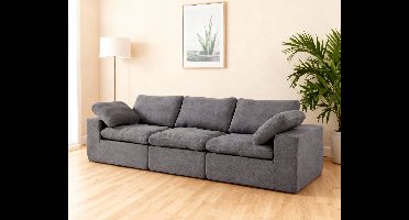 Gutent-Bank Cloud modulaire bank met gecertificeerd schuim, gestoffeerde vloerbank met diepe zitting, gestoffeerde bank voor slaapkamer en woonkamer, geen montage nodig (stof, grijs)