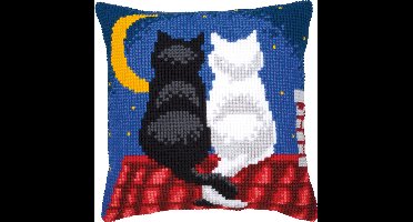 Vervaco - Kruissteekkussen kit - Poezen in de nacht - PN-0008598 - Borduren - Borduurpakket - Borduurpakket volwassenen - Borduurpakket kind