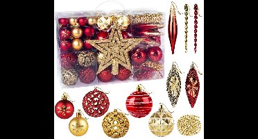 Boraboi® Rood-gouden kerstdecoratieset van 102 stuks met topper en parelketting
