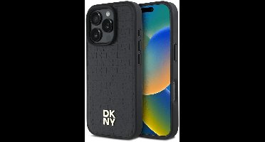 DKNY - Backcover iPhone 16 Pro - Repeat Pattern Stack Logo - MagSafe - Zwart