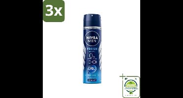 3 x Nivea - Men - Deo Spray - Fresh Active - 48 Uur Lang Werkend - 150 ml - Grootverpakking - NIVEA MEN Deodorant - Antitranspirant - 48 Uur Bescherming - Deodorant Spray - Frisse Geur