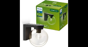 Philips Ulio Wandlamp - Buitenverlichting - E27-fitting - Weerbestendig: IP44 - Zwart - Hoogwaardig Aluminium en Glas - Modern design