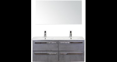 Seville Badmeubelset 120 cm - 4 Laden Beton Antrac - Keramische Wastafel Wit Enjoy met Spiegel
