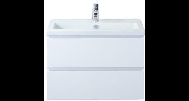 Vogue Badmeubelset 80 cm - Greeplijst in Kleur - Wit Hoogglans - Keramische Wastafel Wit 1 Kraangat