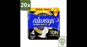 20 x Always – Maandverband – Ultra Secure Night – 22 stuks per verpakking - Grootverpakking - Koffie - Koffiezetapparaat - Koffiezetapparaat Met Automatische Functie