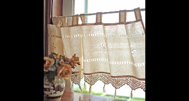 KARZO - Linnen Handgemaakte Natuurlijke Katoenen Cafe Gordijn, Keuken Gordijn, Koffie Gordijn, Korte Cafe Gordijn voor Thuisdecoratie Keuken