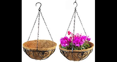 Boraboi® Set van 2 hangende plantenmanden met kokosvoering voor tuin en balkon, Metall, Kokosfaser, Bruin, 25 x 25 x 13 cm