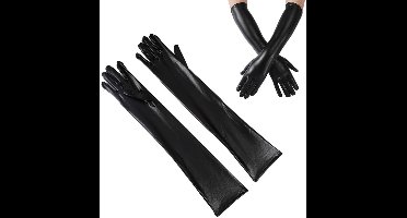 1-paar Lange handschoenen voor dames - Lange handschoenen van lakleer - Imitatieleren handschoenen voor dames - Elegante handschoenen - Lange handschoenen voor volwassenen - Geschikt voor feesten, festivals, diners, cosplay, fotografie - Zwart