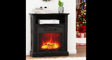 Elektrische Haard – Vuurtafel – Haardkachel – Sfeerkachel – Vuurkorf – Realistisch 3D Vlammenbeeld – Verwarming 1800-2000W voor 30 m² – Vrijstaand Zwart Met Mantel