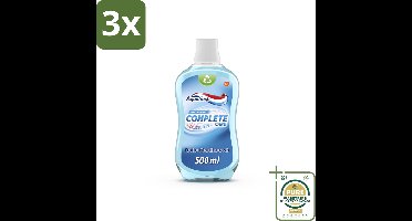 3 x Aquafresh Complete Care Mondwater - Fresh Mint - 500 ml - Grootverpakking - Mondwater - Mondverzorging - Gaatjes - Tandplak - Frisse Adem