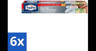 6 x Toppits – Aluminiumfolie – Super Sterk – 10 m - Aluminiumfolie - Voedsel Bewaren - Warmtebestendig - Geurvoorkomen - Ovengebruik