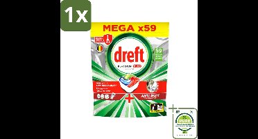 1 x Dreft - Vaatwastabletten - Platinum Plus All-in-One - Efficiënt schoon - 59 Tabletten - Vaatwascapsules - Vaatwasser Capsules - Glans - Anti-dofheid - Vaat Schoonmaken