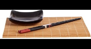 Bamboe/keramiek Sushi servies/serveerset voor 4 personen 12-delig - Sushi eetset zwart