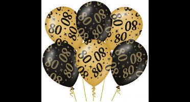 80 jaar verjaardag feest ballonnen - 24x stuks - zwart/goud - leeftijd - 30 cm - versiering - feestartikelen
