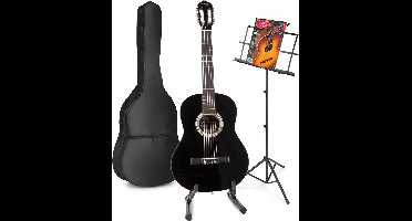 Akoestische gitaar voor beginners - MAX SoloArt klassieke gitaar / Spaanse gitaar 4/4 - Met o.a. 39'' gitaar, gitaar standaard, muziekstandaard, gitaartas, gitaar stemapparaat en extra accessoires - Zwart