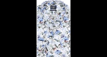 OLYMP Luxor modern fit overhemd - dobby - wit met blauw en groen bloemen dessin - Strijkvrij - Boordmaat: 45