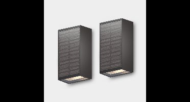 Calex Birindisi Solar Wandlamp - Warm Wit up & down Licht - op zonne‑energie - Draadloos - Waterdicht - Zwart - 2-pack