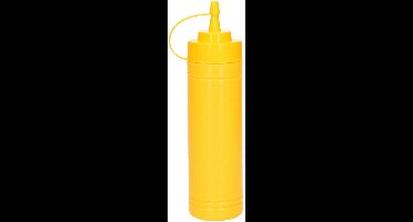 Plasticforte Doseerfles/sausfles - kunststof - geel - met schenktuit - 500 ml - 22 cm