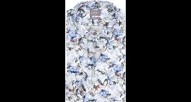 OLYMP Luxor comfort fit overhemd - dobby - wit met blauw en groen bloemen dessin - Strijkvrij - Boordmaat: 40