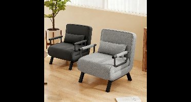 4-in-1 Fauteuil – Slaapstoel – Sofa Bed – Gastenbed – Relaxstoel – Verstelbare Rugleuning – 187x65 cm Slaapoppervlak – Linnen Bekleding – Donkergrijs