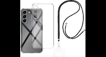 Set met hoesje en nekband voor Samsung Galaxy s23 - Flexibele, transparante TPU-bescherming, verstelbare universele nekband voor mobiele telefoons, zwarte nekband, transparante draagriem van Phonillico®