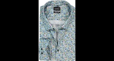 OLYMP Luxor comfort fit Big overhemd - dobby - groen met blauw en roze bloemetjes dessin - Strijkvrij - Boordmaat: 54