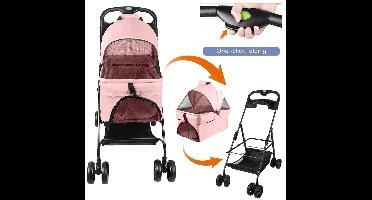 Zolara Hondenbuggy - Inklapbare honden buggy - Opvouwbare buggy voor kleine dieren - Dierenwagen - Buggie - Huisdierenwagen - Roze
