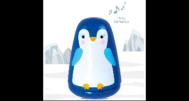 Muziekdoos: GOEDENACHT KLEINE PINGUIN H11,5xdiam,7,5cm, melodie La-Le-Lu, in hout