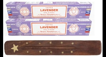 Satya Wierook stokjes in Lavendel geur - pak van 24x stokjes - 25cm - met houder/plankje - huisgeuren