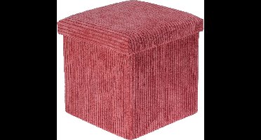Home & Styling Corduroy Poef met Opbergruimte - 38x38x38cm - Rood