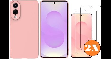 Hoesje geschikt voor Samsung Galaxy S25 Edge Hoesje siliconen Licht Roze zacht siliconen hoesje TPU - met Samsung S25 Edge Screenprotector - 2 stuks