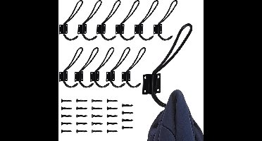 TRANKIELO® - Robuuste Zwarte Kledinghaken voor Muurmontage - Set van 12 - Metaal – Badkamer, Slaapkamer, Keuken – Geschikt voor Kleding, Hoeden, Mutsen, Sjaals en Handdoeken