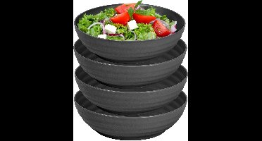 Plasticforte Rond bord/camping - 4x - diep bord/schaaltje - D19 x H5.5 cm - zwart - kunststof - soepborden - onbreekbaar servies