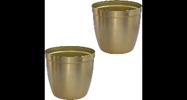 Gerimport bloempot Gea - 2x - goud - D23 cm - H21 cm - metaal - tuindecoratie