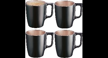 Luminarc Koffiemokken Monaco - 4x stuks - Hard Glas - zwart - 250 ml - 9 cm - Flashy metallic finish