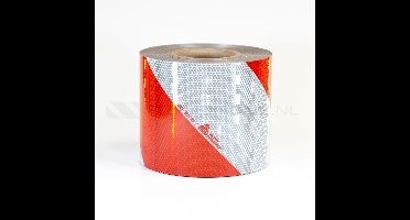 Industriemarkering rood/wit linkswijzend 141 mm x 50 meter