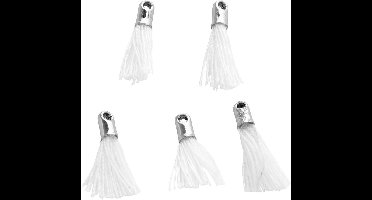 Tassel, L: 10 mm, gatgrootte 1 mm, wit, 5 stuk/ 1 doos