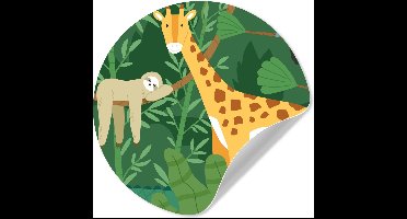 WallCircle® - Behangcirkel 30x30 cm - Muurstickers Jungle - Giraf - Toekan - Luiaard - Muurcirkel - Kinderkamer accessoires - Decoratie babykamer - Wandcirkel zelfklevend