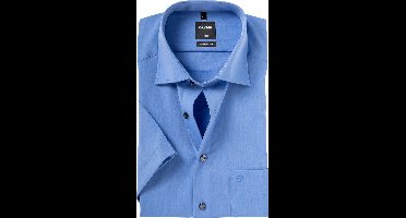 OLYMP Luxor modern fit overhemd - korte mouw - midden blauw - Strijkvrij - Boordmaat: 46