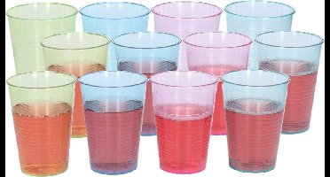 Plasticforte kunststof drinkglazen - 12x stuks - gekleurd - 360 ml - waterglazen - kinderen