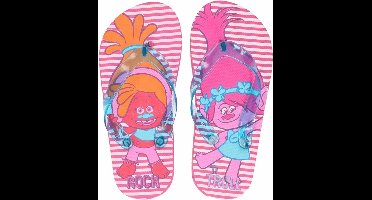 Trolls teenslippers roze gestreept voor meisjes 33/34