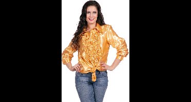 Jaren 80 & 90 Kostuum | Oranje Ruchesblouse Satijn Foute Disco | Maat 64 | Carnaval kostuum | Verkleedkleding